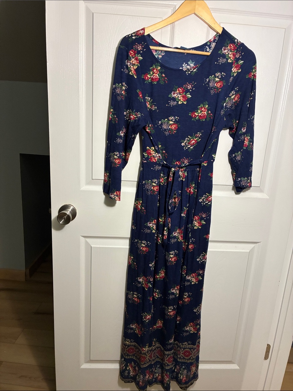 April Cornell Navy Floral Maxi Dress with Tie Waist